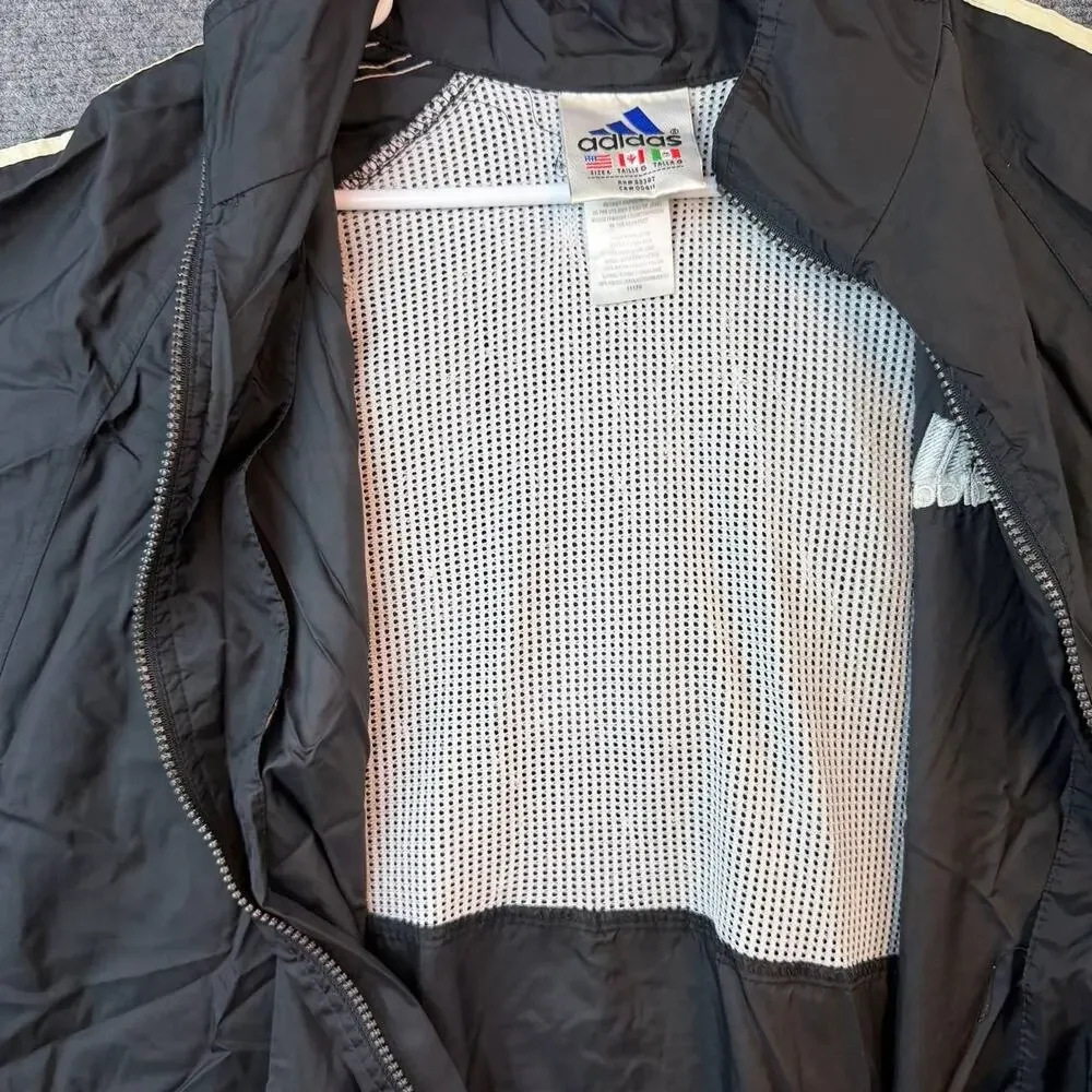 Adidas Full Zip Track Jacket Black White Stripes Lightweight Mens Size L Vintage